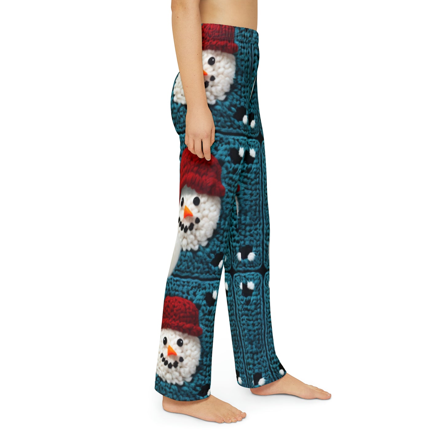 Snowman Crochet Craft, Festive Yuletide Cheer, Winter Wonderland - Kids Pajama Pants (AOP)