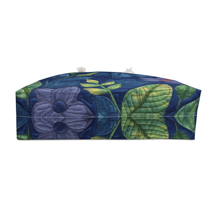 Floral Embroidery Blue: Denim-Inspired, Artisan-Crafted Flower Design - Weekender Bag