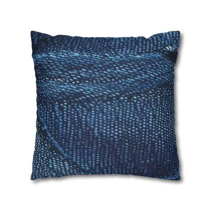 Dark Blue: Distressed Denim-Inspired Fabric Design - Spun Polyester Square Pillow Case