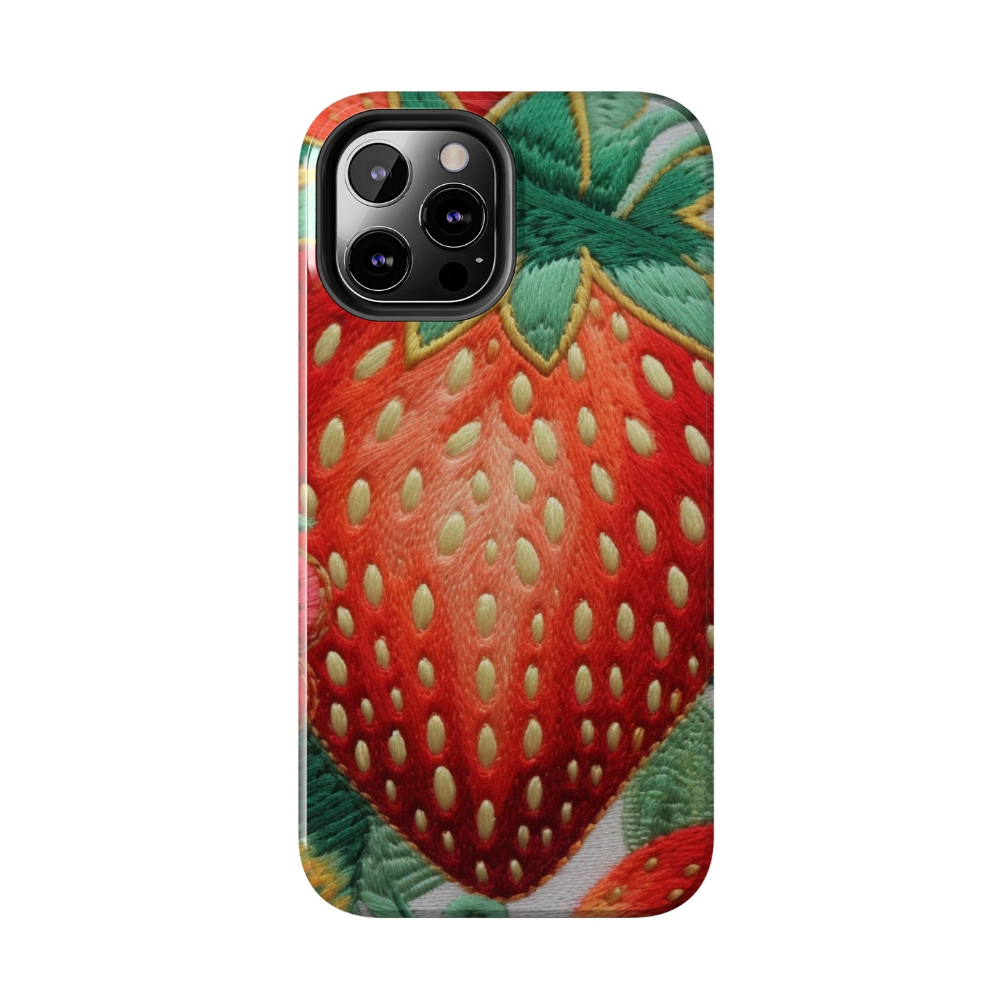 Berry Delight: Sun-Kissed Strawberries Fields Meet Embroidered Style Strawberry Patterns - Tough Phone Cases