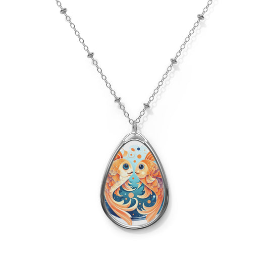 Charming Cartoon Fish Pisces - Dreamy Zodiac Illustration - Oval Necklace