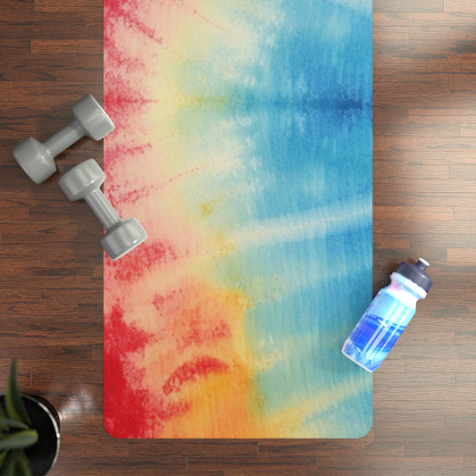 Rainbow Tie-Dye Denim: Vibrant Multi-Color, Fabric Design Spectacle - Rubber Yoga Mat