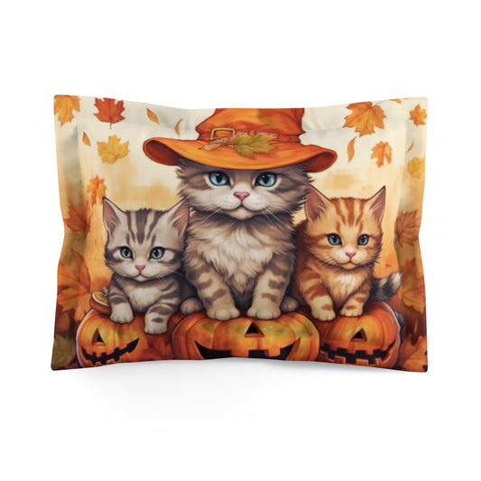 Kitty Cat Kittens Halloween - Cute Furries on Pumpkin - Festive Feline Decor - Microfiber Pillow Sham