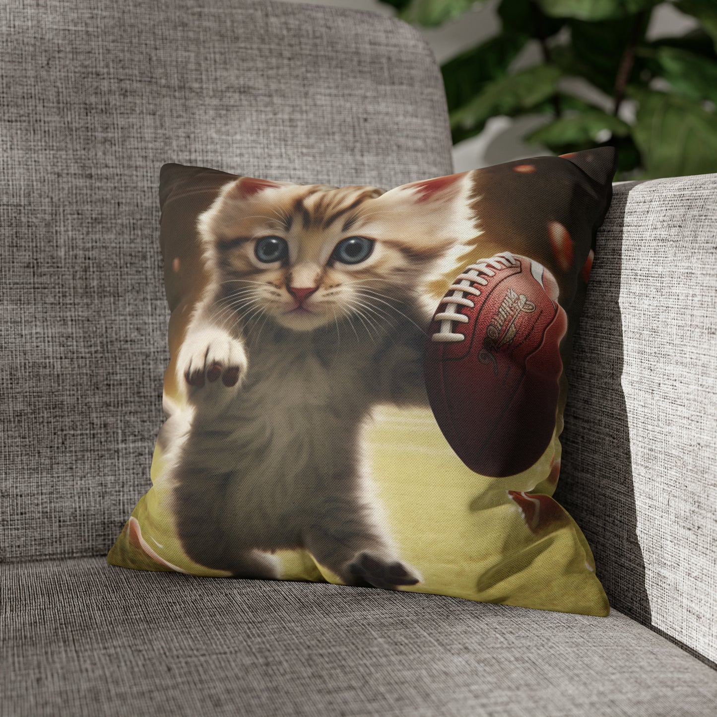 Football Kitty Fantasy: Feline Cat American Sport Quarterback - Spun Polyester Square Pillow Case