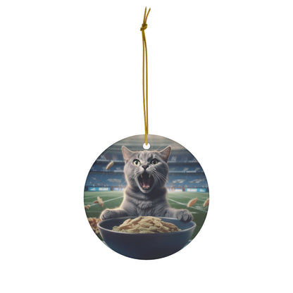 Halftime Football Feline: Screaming Sports Fan Cat Stadium Food Kitten - Ceramic Ornament, 4 Shapes