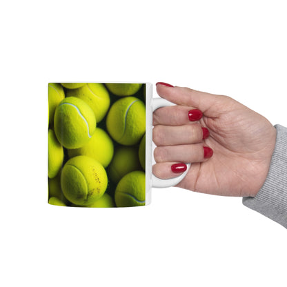 Tennis Ball Sport: Athlete Court Action, Rally & Serve - Ceramic Mug 11oz