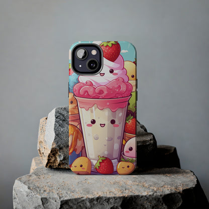 Strawberry Japan Milkshake - Kawaii Dessert Delight - Sweet Berry Anime Character - Tough Phone Cases