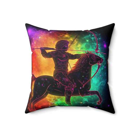 Signo colorido del zodíaco de Sagitario - Tema del universo estelar - Almohada cuadrada de poliéster hilado