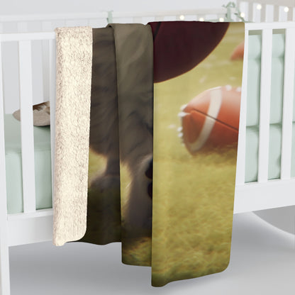 Football Kitty Fantasy: Feline Cat American Sport Quarterback - Sherpa Fleece Blanket