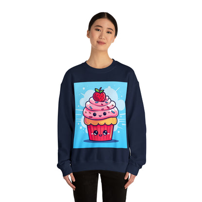 Strawberry Delight - Kawaii Cupcake Art - Sweet Anime Manga Dessert Charm - Unisex Heavy Blend™ Crewneck Sweatshirt