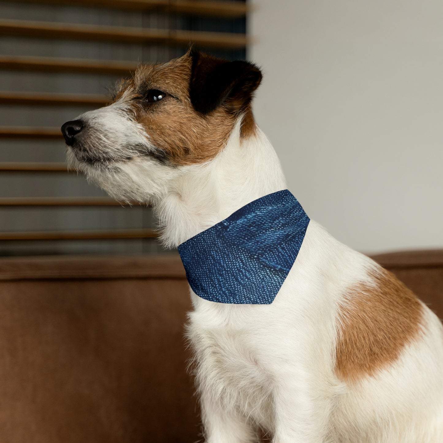 Dark Blue: Distressed Denim-Inspired Fabric Design - Pet Bandana Collar