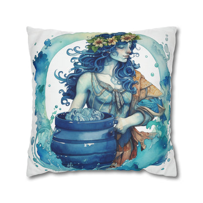 Artistic Aquarius Zodiac - Watercolor Water-Bearer Depiction - Spun Polyester Square Pillow Case