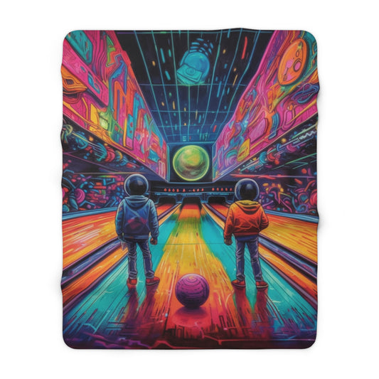 Trippy Bowling Alley: Retro-Futuristic Pin Strike Zone - Sherpa Fleece Blanket