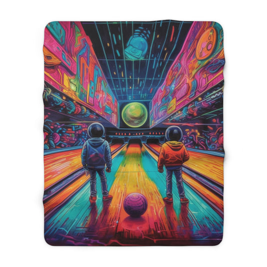 Trippy Bowling Alley: Zona de golpe de pin retro-futurista - Manta polar Sherpa