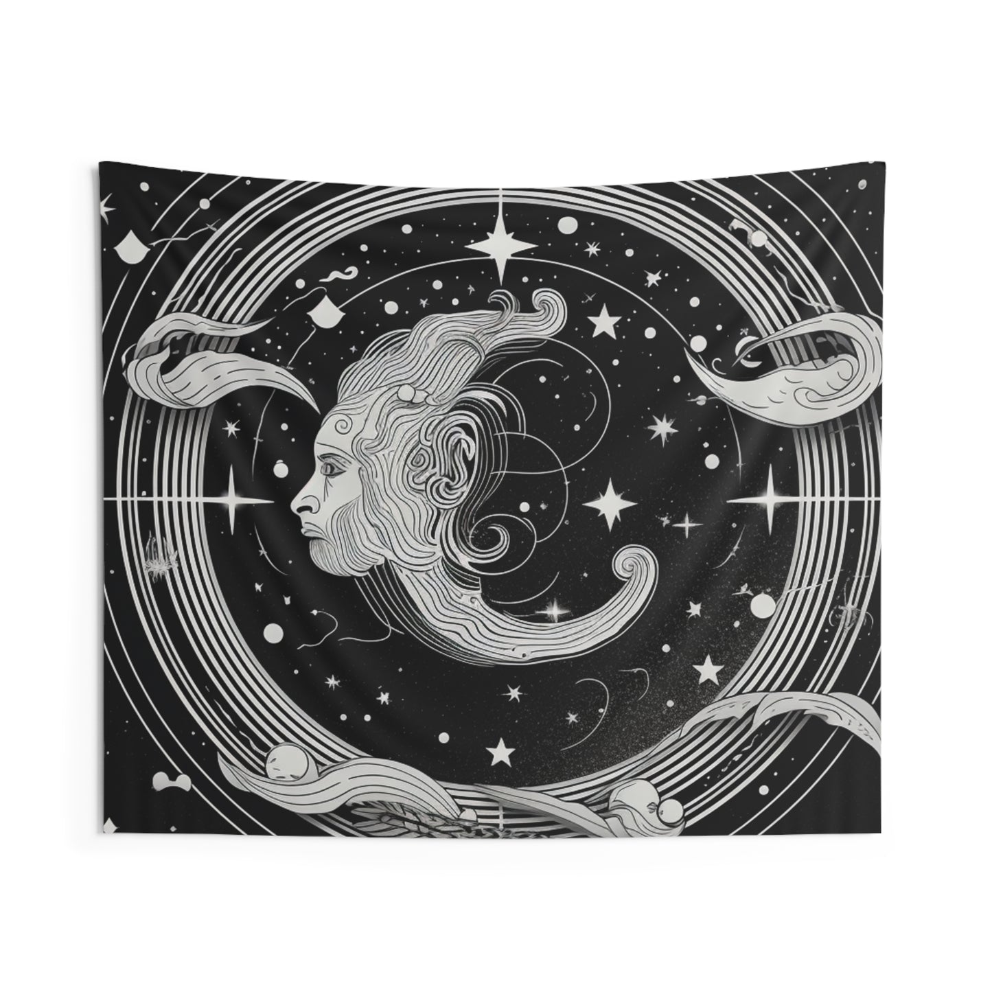 Aquarius Custom Wall Tapestry, Black White Water-Bearer Design, 100% Polyester, Multiple Sizes