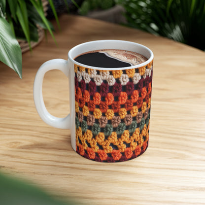 Otoño de Acción de Gracias de crochet: colores de moda clásicos para un look de temporada - Taza de cerámica de 11 oz