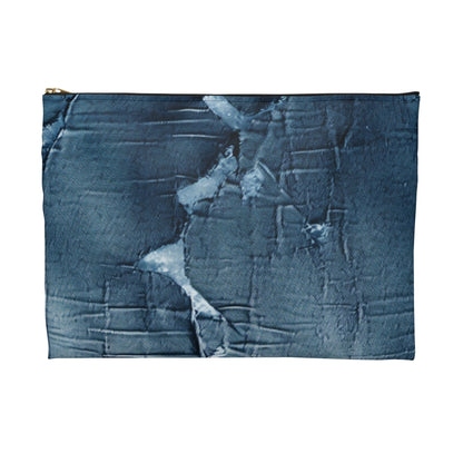 Distressed Blue Denim-Look: Edgy, Torn Fabric Design - Accessory Pouch