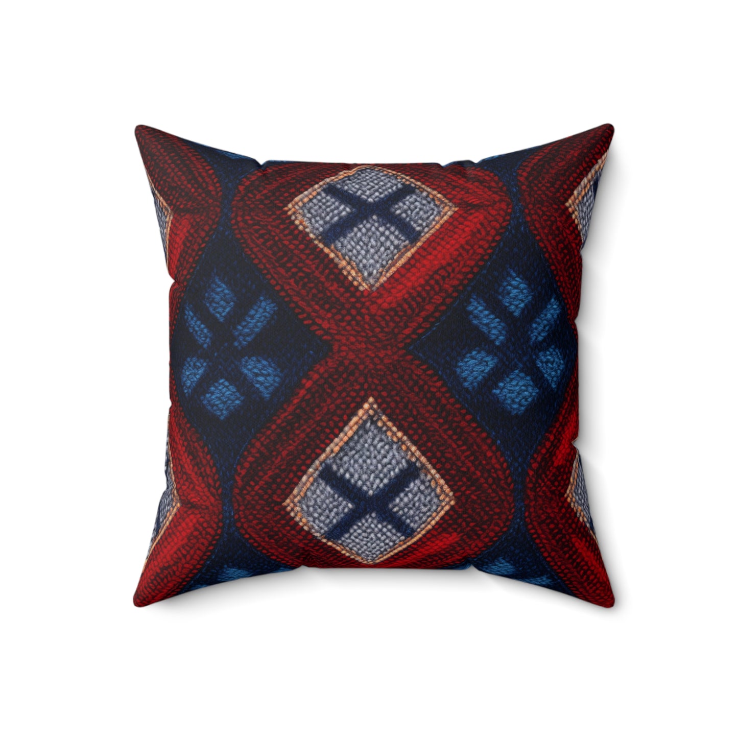 Moquette Majesty: Maravillas de lana rojas y azules - Almohada cuadrada de poliéster hilado