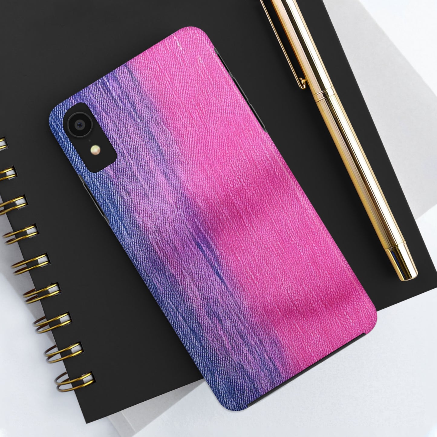 Dual Delight: Half-and-Half Pink & Blue Denim Daydream - Tough Phone Cases