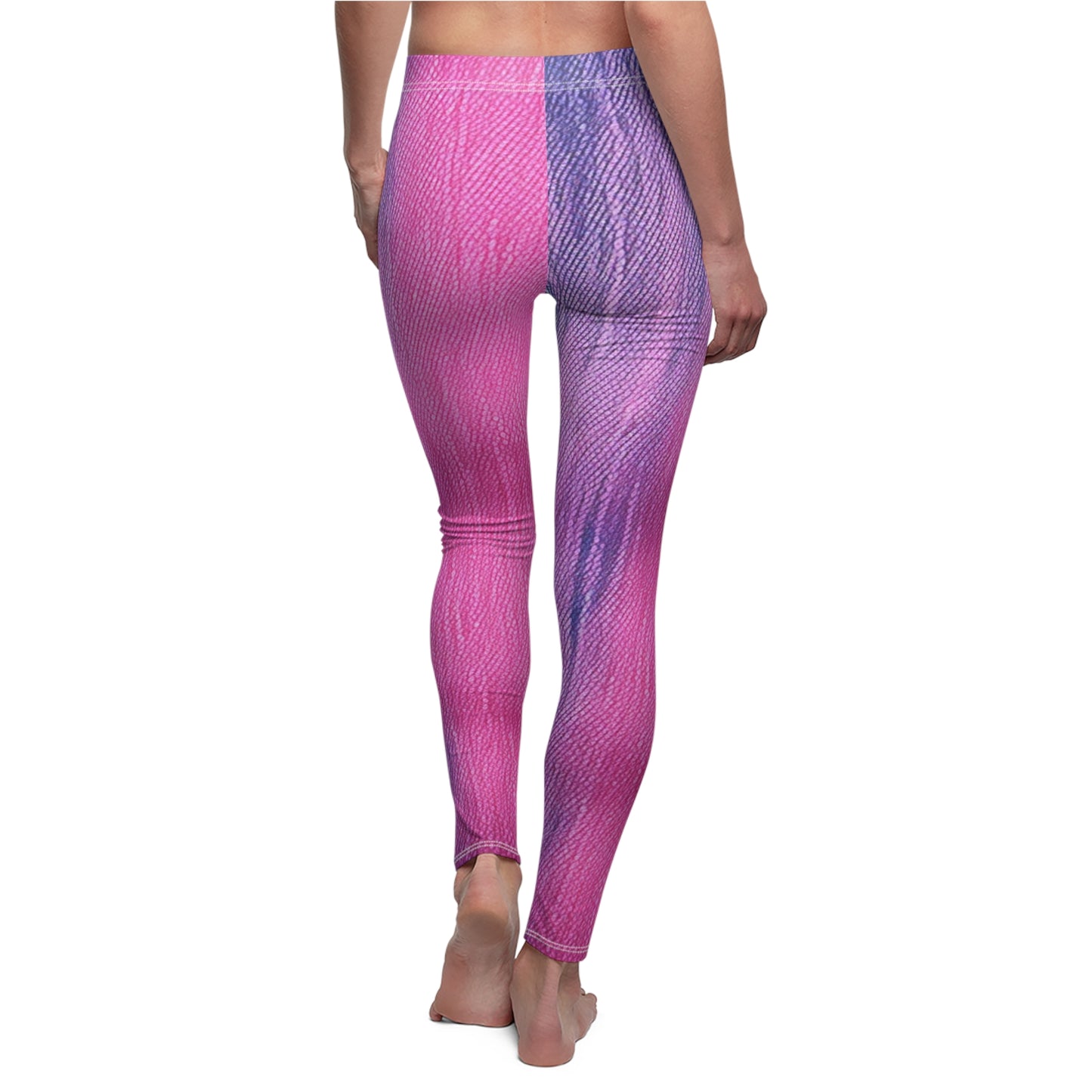 Dual Delight: Half-and-Half Pink & Blue Denim Daydream - Women's Cut & Sew Casual Leggings (AOP)