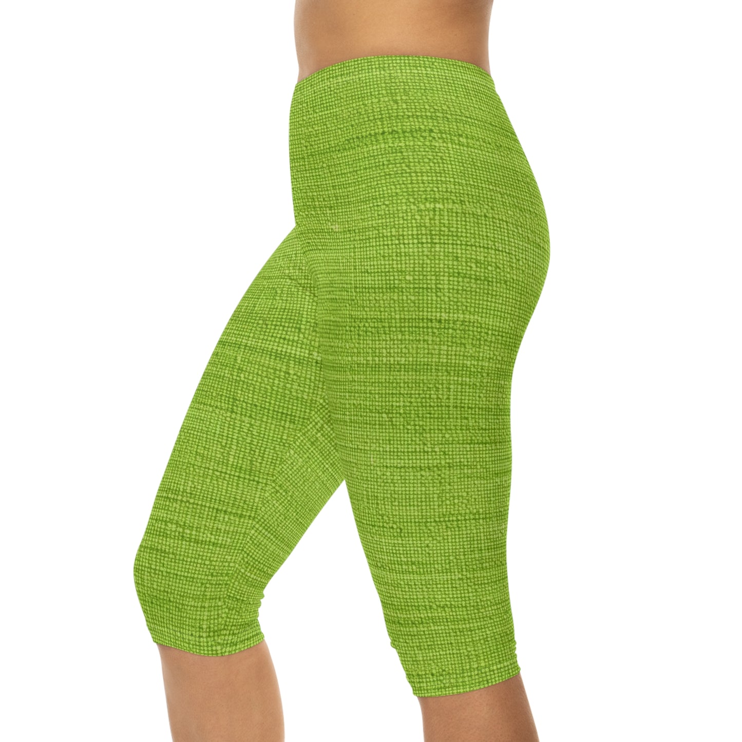 Lush Grass Neon Green: Denim-Inspired, Springtime Fabric Style - Women’s Capri Leggings (AOP)