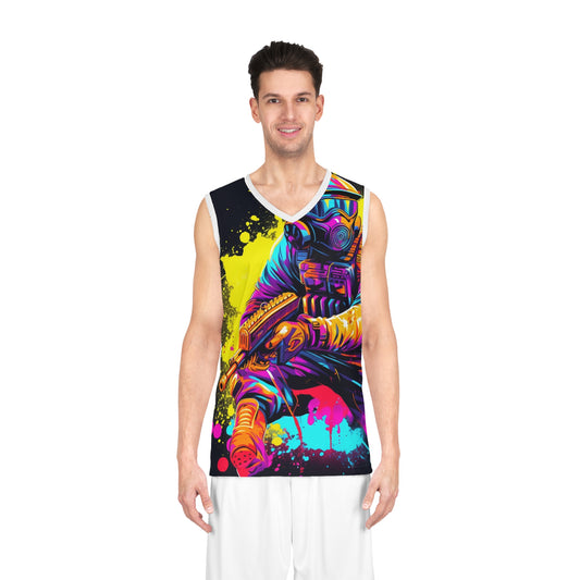 Paintball Action Sport: Player in Battle, Paint Splatter - Basketball Jersey (AOP)