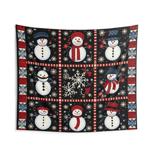 Snowman Winter Quilt Design - Indoor Wall Tapestries