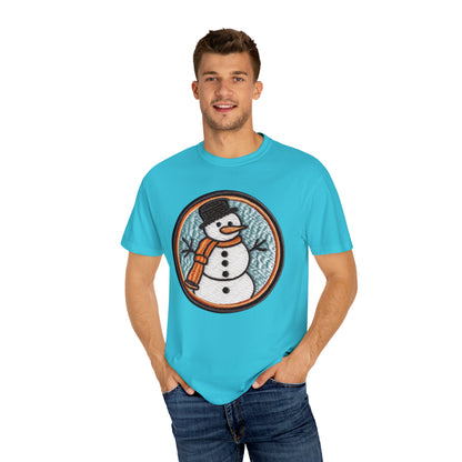 Snowman Embroidered Patch - Chenille Christmas Winter - Unisex Garment-Dyed T-shirt