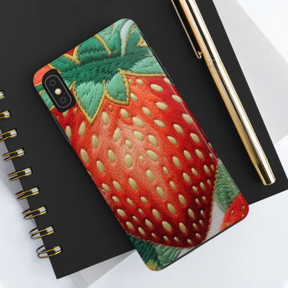 Berry Delight: Sun-Kissed Strawberries Fields Meet Embroidered Style Strawberry Patterns - Tough Phone Cases