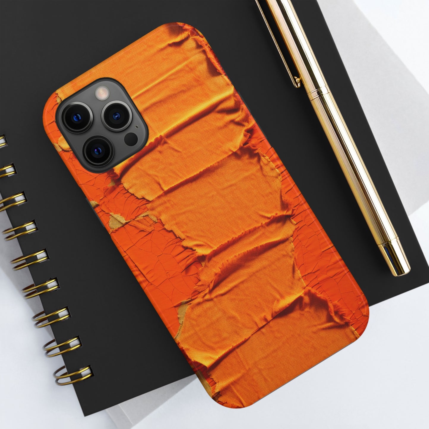 Fiery Citrus Orange: Edgy Distressed, Denim-Inspired Fabric - Tough Phone Cases