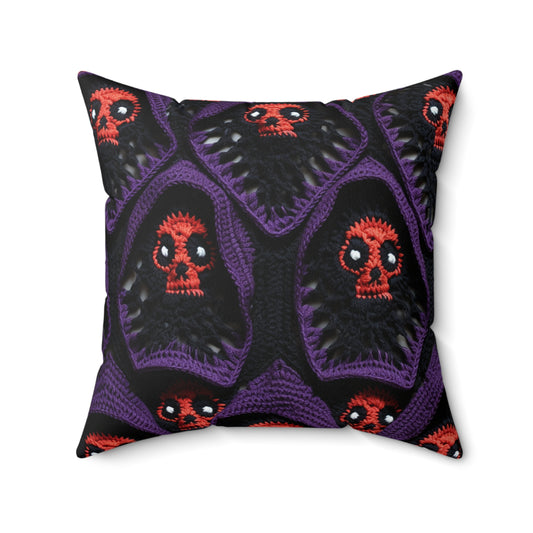 Grim Reaper Crochet Halloween Fright Scare Ghoul Fantasy Horror - Spun Polyester Square Pillow