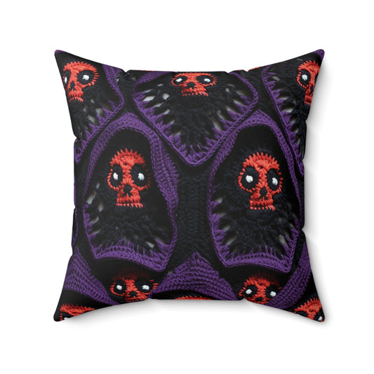 Grim Reaper Crochet Halloween Fright Scare Ghoul Fantasy Horror - Almohada cuadrada de poliéster hilado