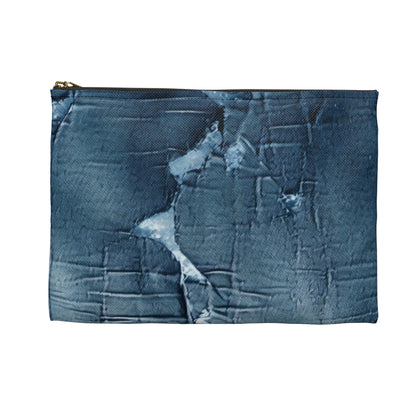 Distressed Blue Denim-Look: Edgy, Torn Fabric Design - Accessory Pouch