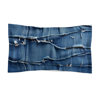 Midnight Blue Distressed Denim: Rugged, Torn & Stylish Design - Microfiber Pillow Sham