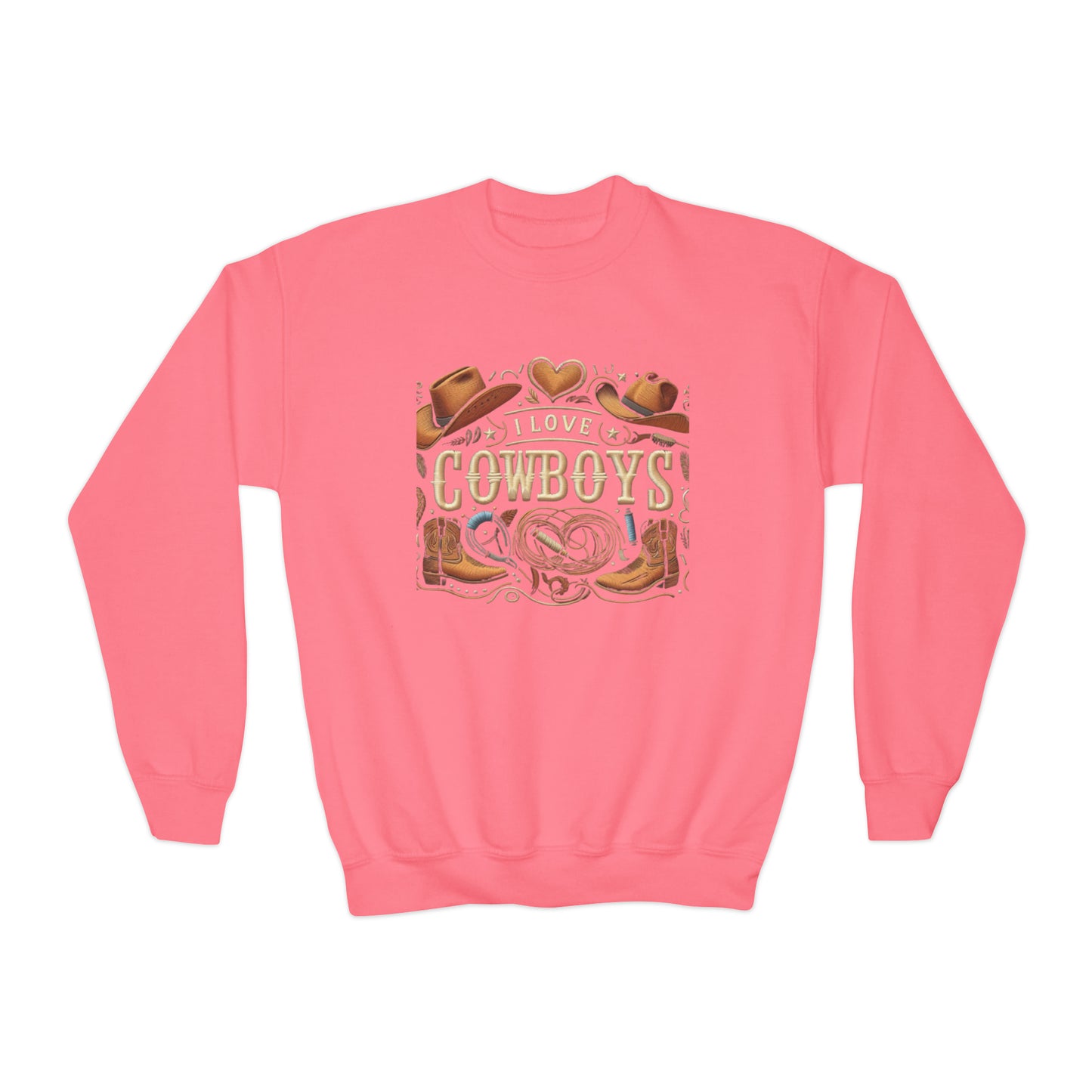 I Love Cowboys, Gift, Youth Crewneck Sweatshirt