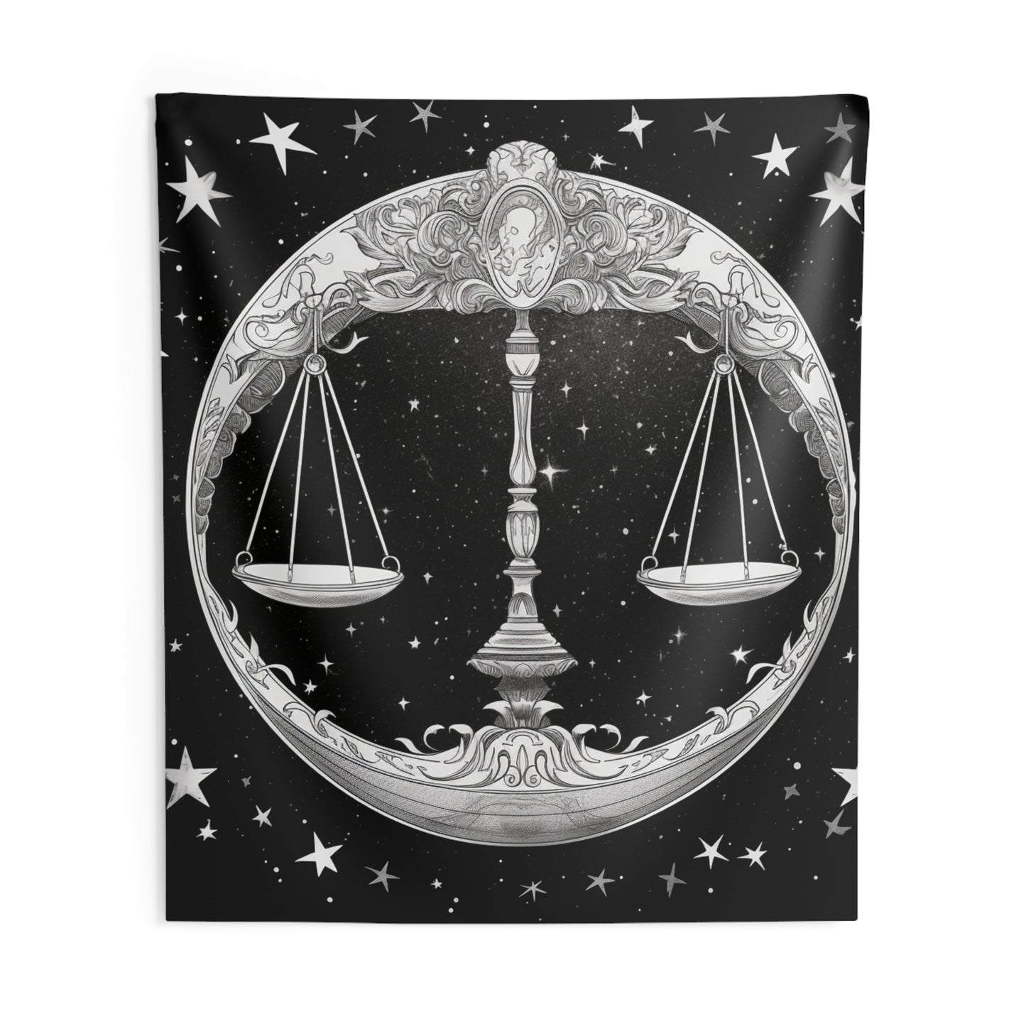 Libra Custom Wall Tapestry, Black White Scales Design, 100% Polyester, Multiple Sizes