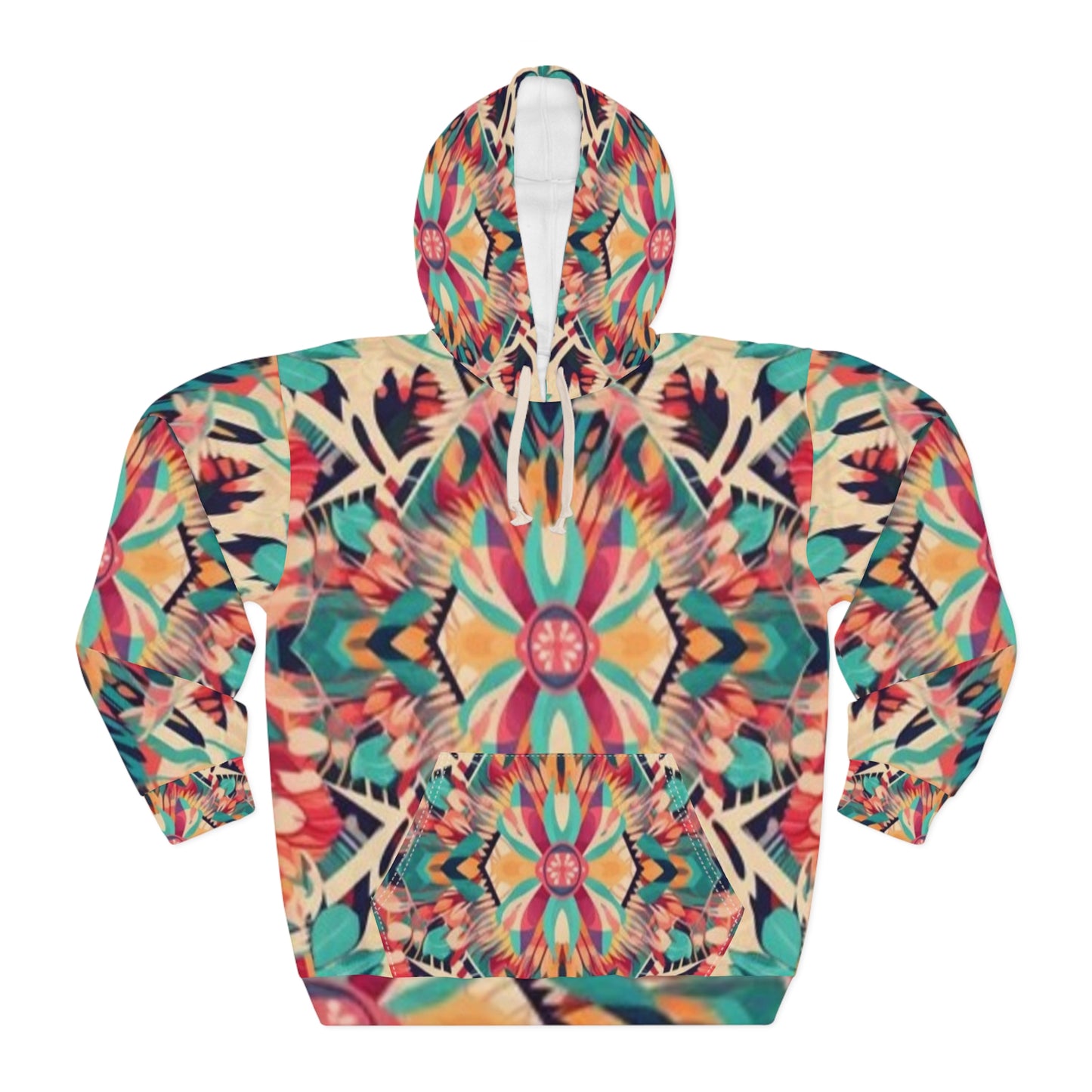 Boho Vibes: Sudadera con capucha unisex con estampado bohemio de verano hecha a mano (AOP) 