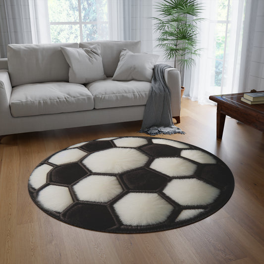 Soccer Ball Sport, Chenille Patch Graphic, Round Rug
