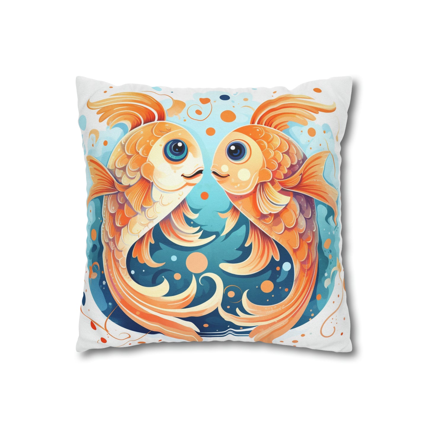 Charming Cartoon Fish Pisces - Dreamy Zodiac Illustration - Spun Polyester Square Pillow Case