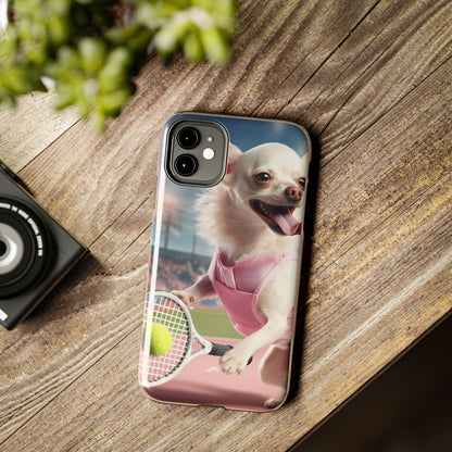 Chihuahua Tennis Ace: Dog Pink Outfit, Court Atheletic Sport Game - Tough Phone Cases