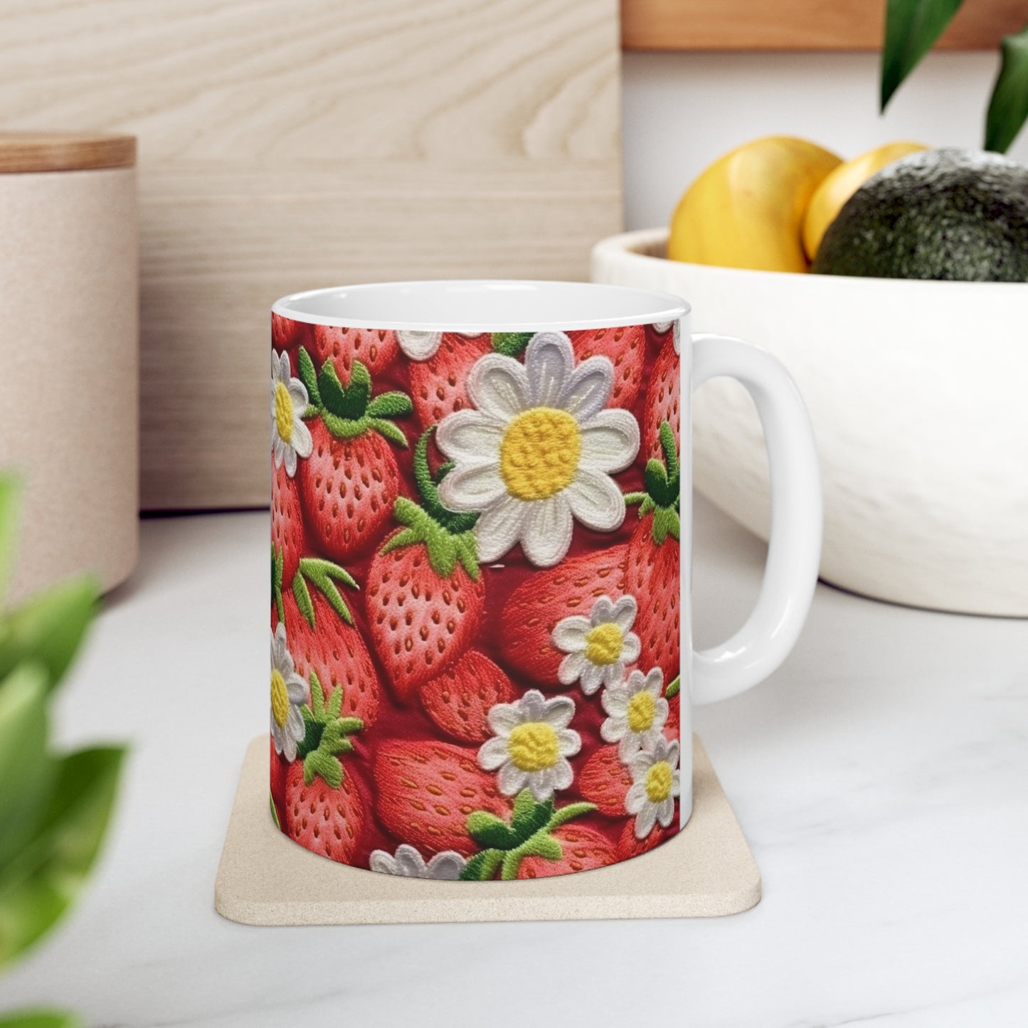 Strawberry Strawberries Embroidery Design - Fresh Pick Red Berry Sweet Fruit - Ceramic Mug 11oz