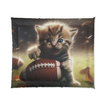 Football Kitten Touchdown: Tabby's Winning Play Sport Game - Bed Comforter