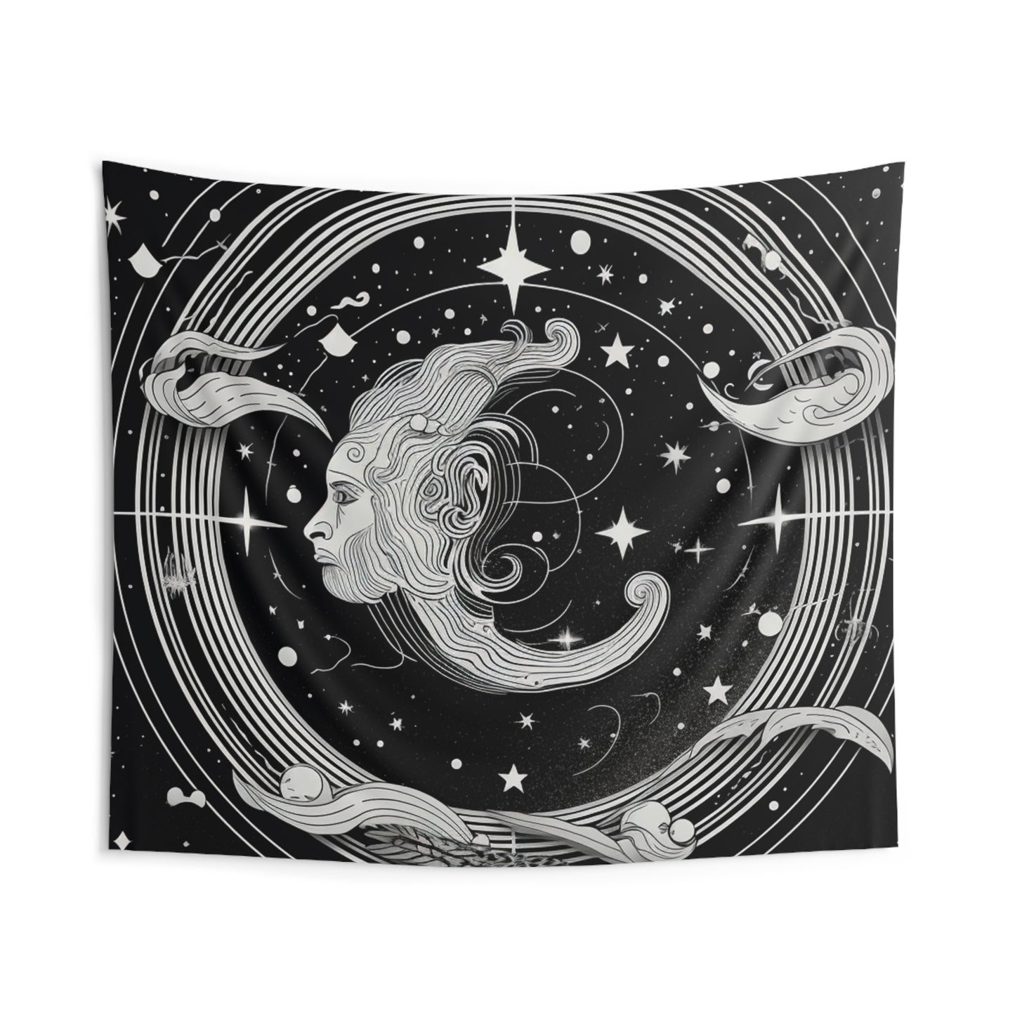 Aquarius Custom Wall Tapestry, Black White Water-Bearer Design, 100% Polyester, Multiple Sizes