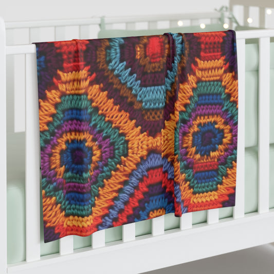 African Heritage Crochet, Vibrant Multicolored Design, Ethnic Craftwork - Baby Swaddle Blanket