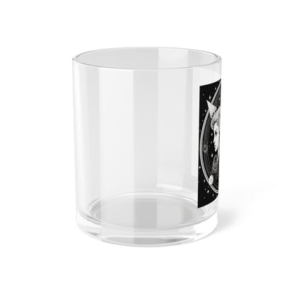 Gemini Zodiac Clear Glass Bar Glass - Solid Base - Mystical Black & White Design