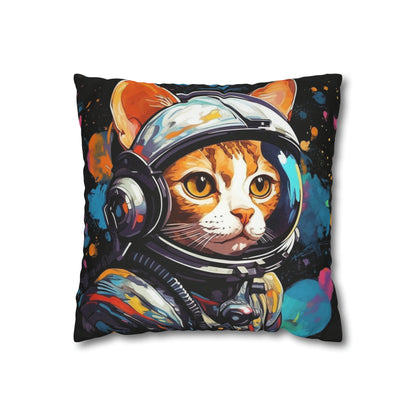 Astro Cat Adventure Feline - Pop Art, Floating in Cosmic Space - Spun Polyester Square Pillow Case