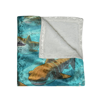 Tiger Shark: Ocean Marine Wildlife - Underwater - Crushed Velvet Blanket