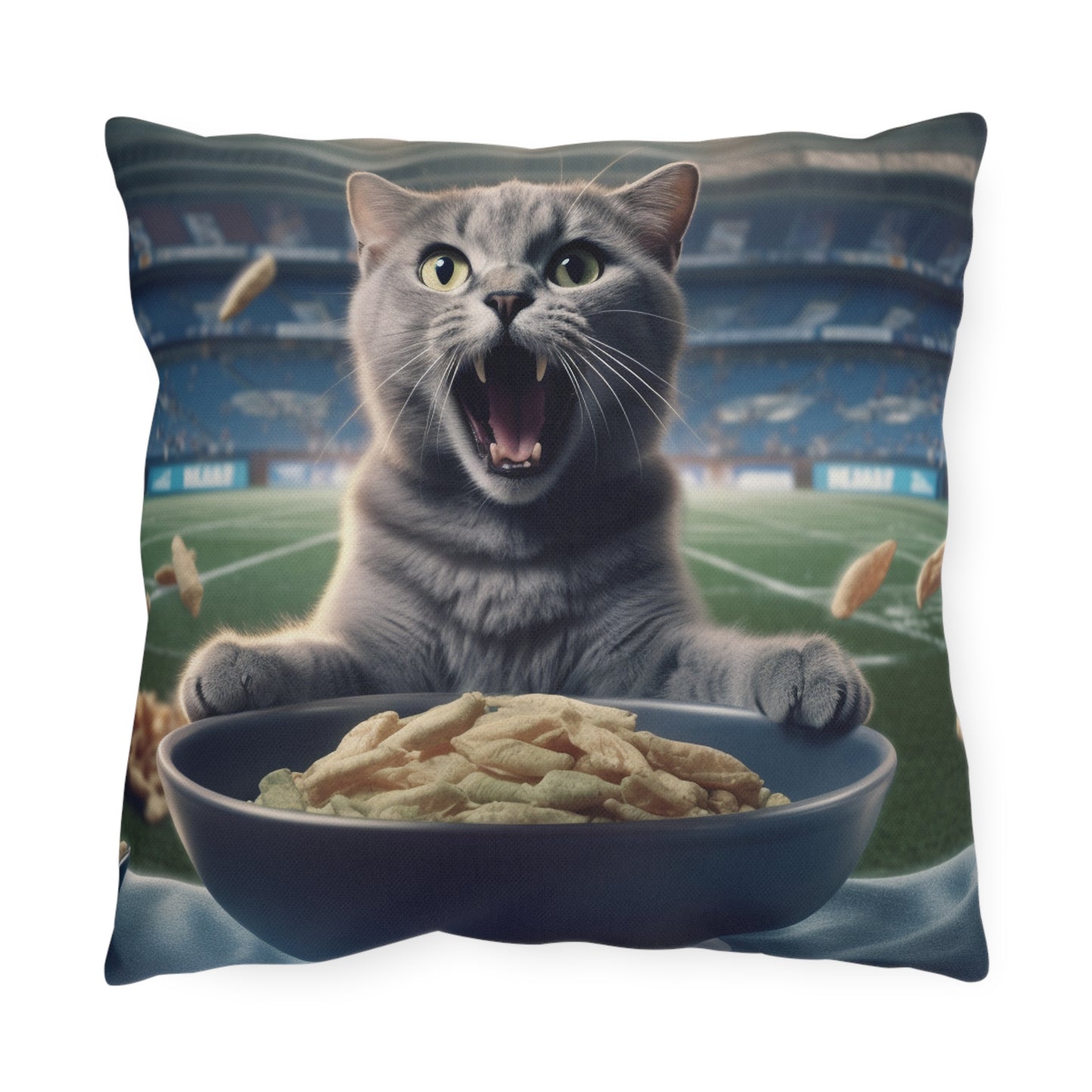 Halftime Football Feline: Screaming Sports Fan Cat Stadium Food Kitten - Outdoor Pillows