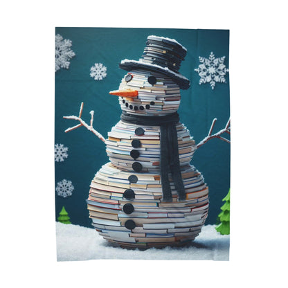 Enchanted Reader Snowman: Book Stack Lover Christmas Frosty Figure - Velveteen Plush Blanket
