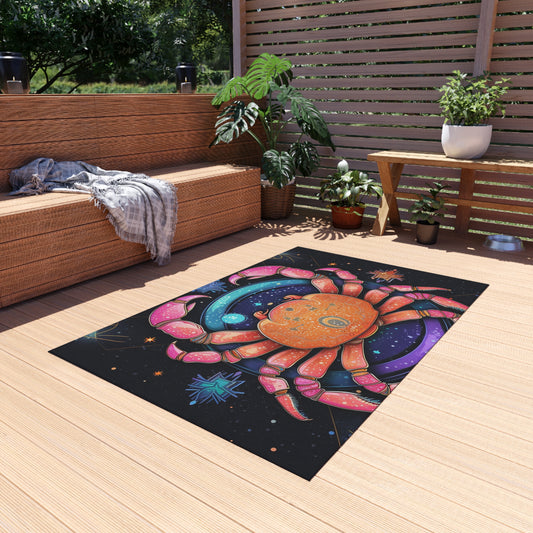 Rainbow Celestial Crab - Vibrant Cancer Zodiac Sign Art - Outdoor Rug